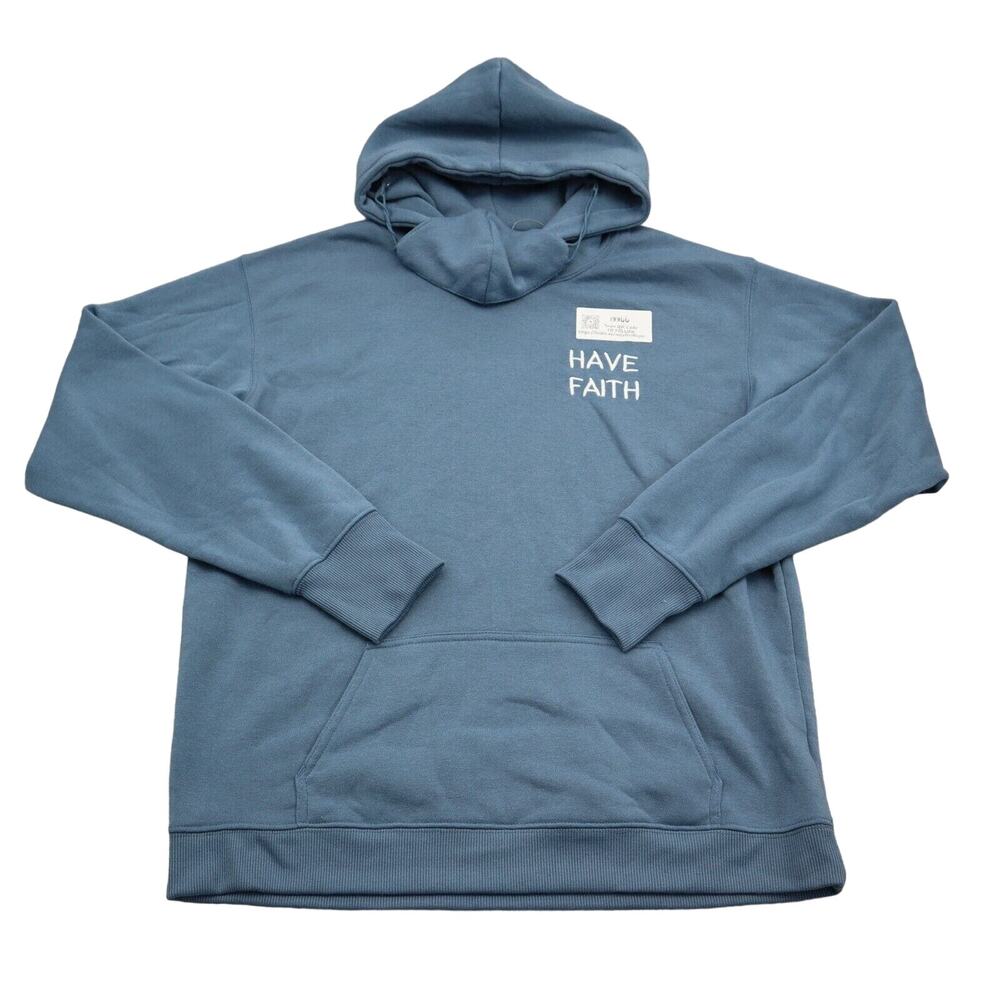 Vivre La Vie Hoodie Men M Blue Have Faith Print Crew Neck Front Pocket Pull Over